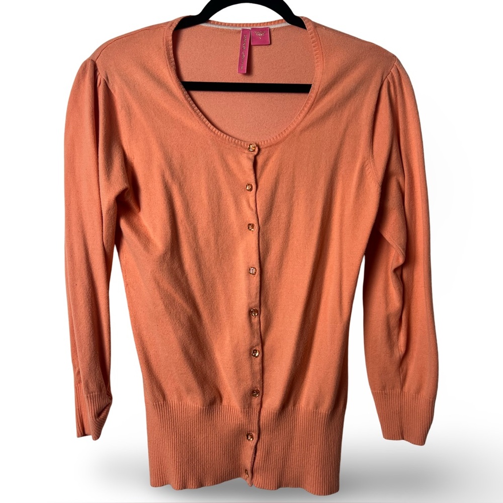 Charlotte‎ – Women’s Peach Crystal Button Lightweight Cardigan Sweater – Sz. L